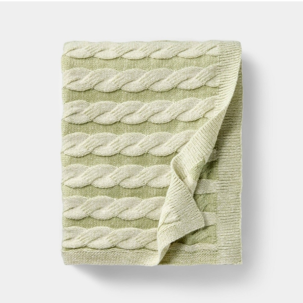 Threshold Designed W Studio McGee 50"x60" Twisted Cable Throw Blanket Green & Cr